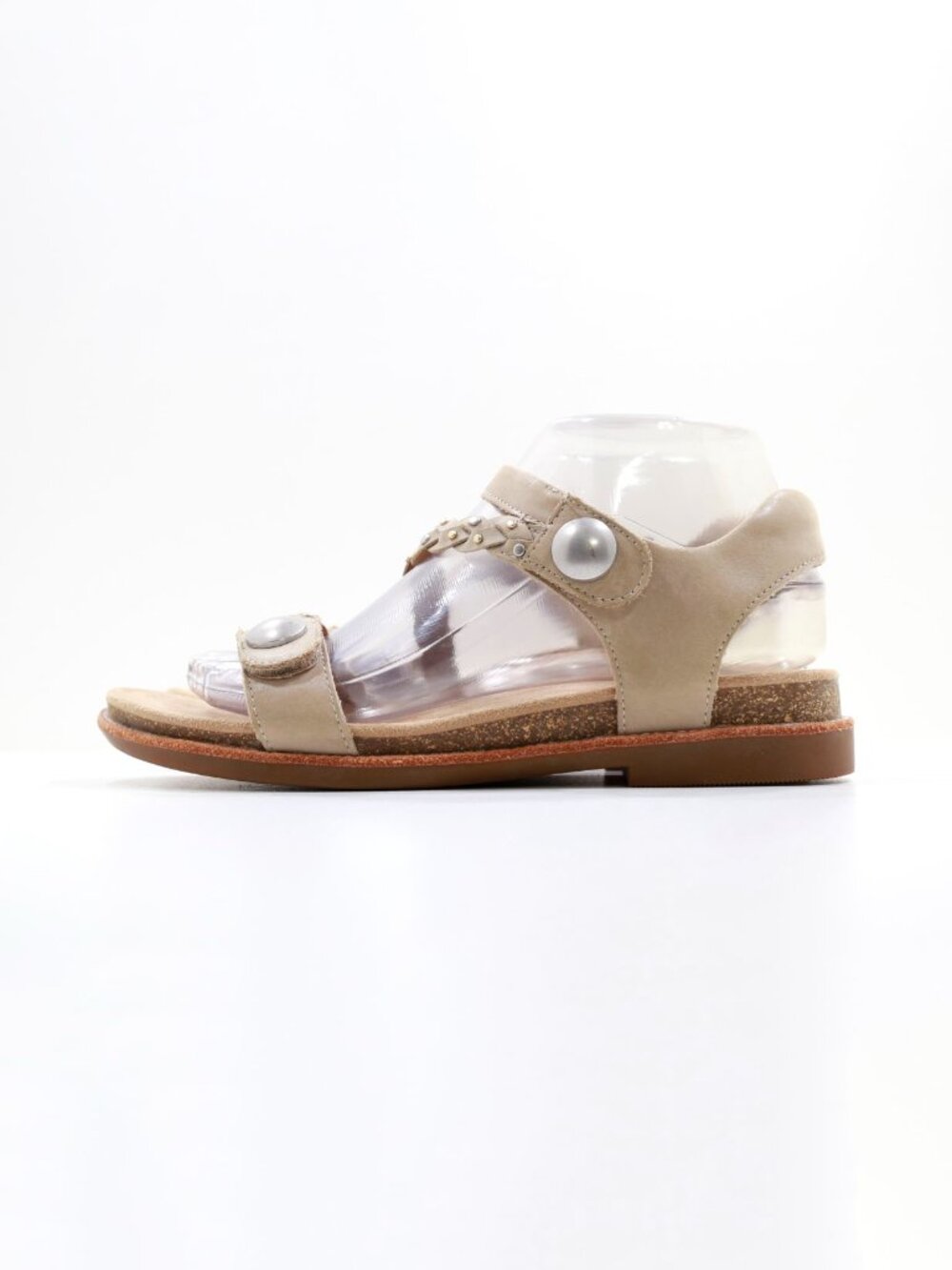 Aetrex Jenn Beige Leather Flat Adjustable Strappy Sandals - 7.5/EU 38